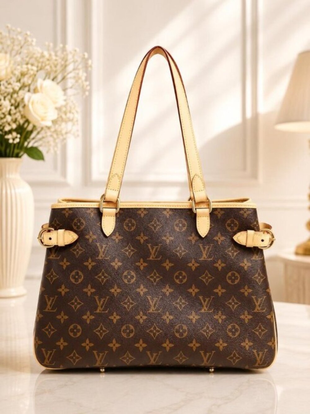 Authentic Louis Vuitton Batignolles Vertical Monogram Tote Bag Brown Canvas